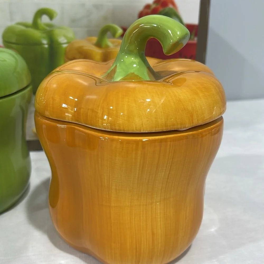 Pier 1 Imports peppers 20 oz canister set kitchen decor storage glazed